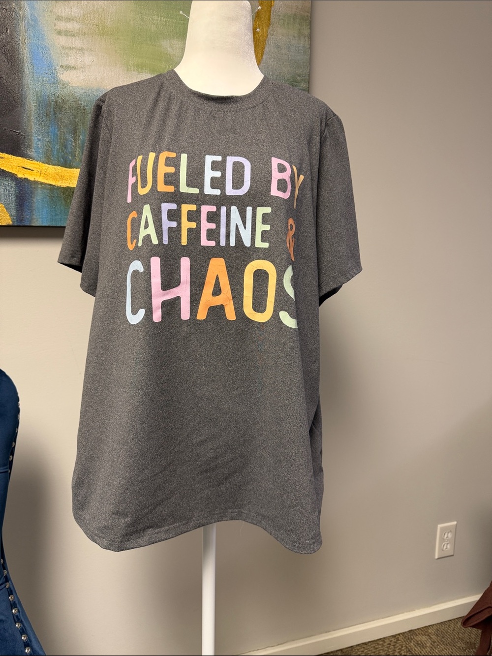 SHEIN Charcoal Graphic Tee 'Fueled by Caffeine & Chaos'